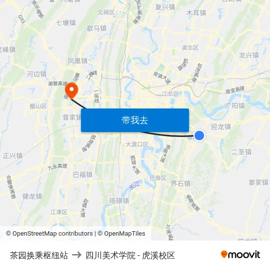 茶园换乘枢纽站 to 四川美术学院 - 虎溪校区 map