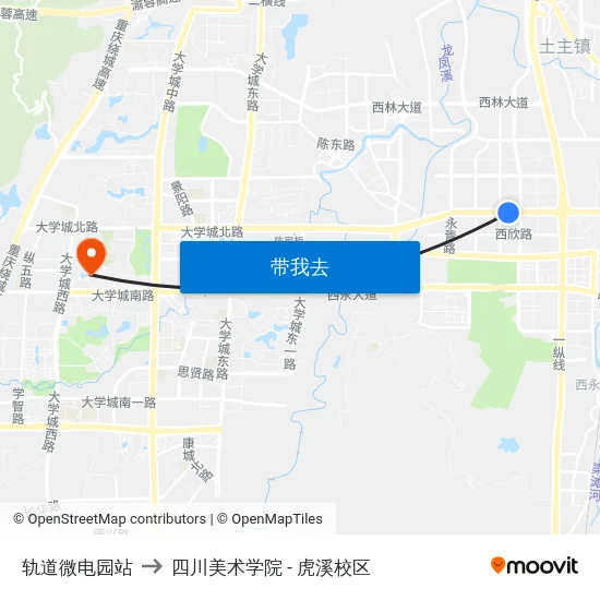 轨道微电园站 to 四川美术学院 - 虎溪校区 map