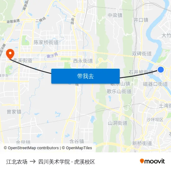 江北农场 to 四川美术学院 - 虎溪校区 map