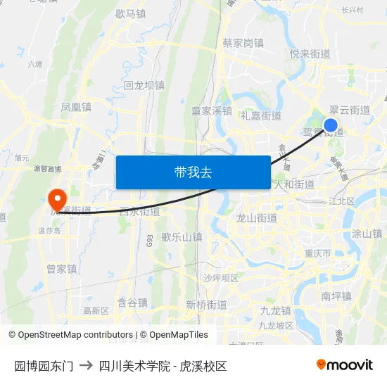 园博园东门 to 四川美术学院 - 虎溪校区 map