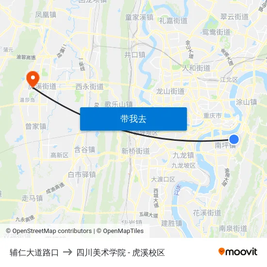 辅仁大道路口 to 四川美术学院 - 虎溪校区 map