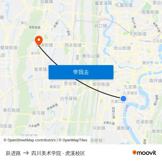跃进路 to 四川美术学院 - 虎溪校区 map