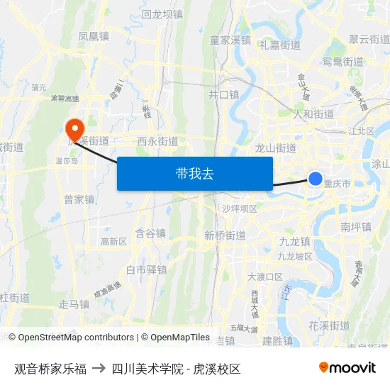 观音桥家乐福 to 四川美术学院 - 虎溪校区 map