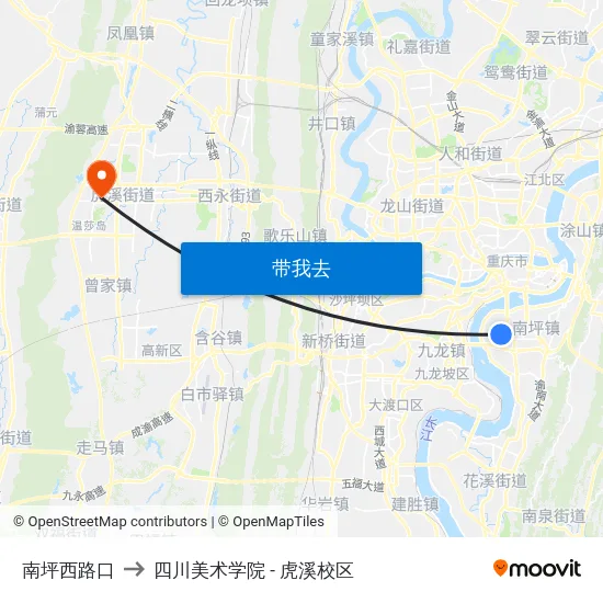 南坪西路口 to 四川美术学院 - 虎溪校区 map