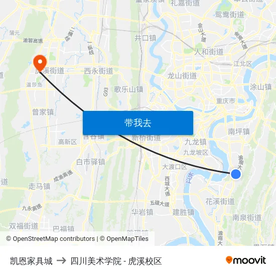 凯恩家具城 to 四川美术学院 - 虎溪校区 map