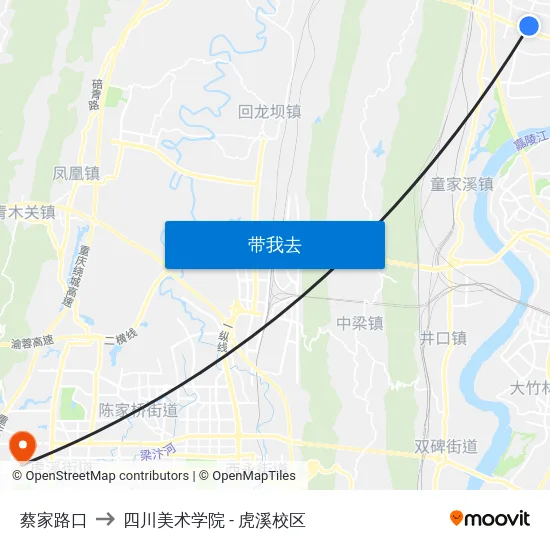 蔡家路口 to 四川美术学院 - 虎溪校区 map