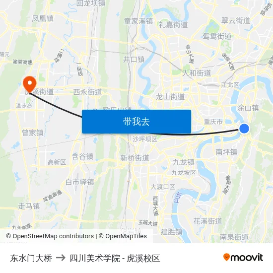 东水门大桥 to 四川美术学院 - 虎溪校区 map