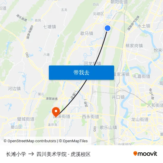 长滩小学 to 四川美术学院 - 虎溪校区 map