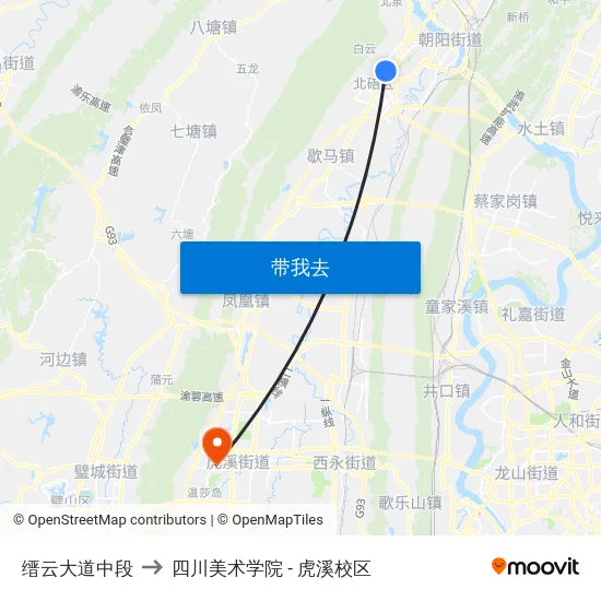 缙云大道中段 to 四川美术学院 - 虎溪校区 map