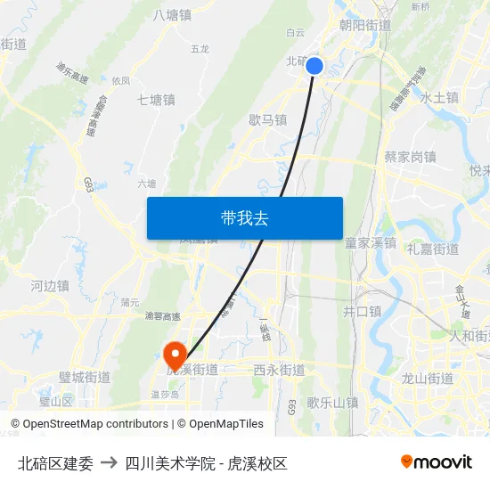 北碚区建委 to 四川美术学院 - 虎溪校区 map