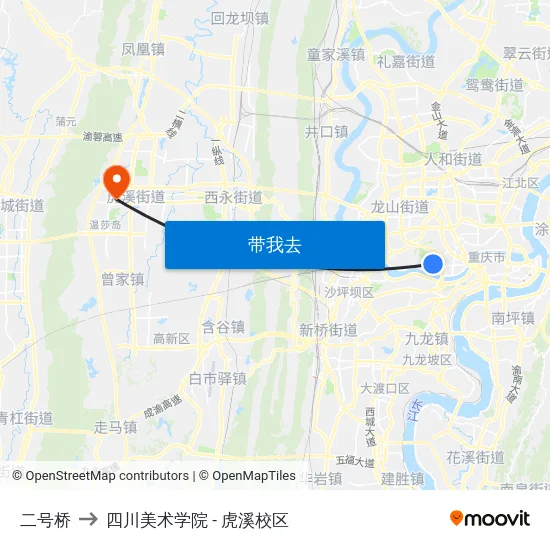 二号桥 to 四川美术学院 - 虎溪校区 map