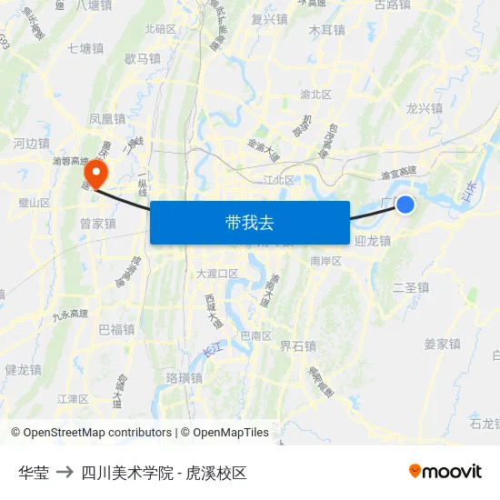 华莹 to 四川美术学院 - 虎溪校区 map