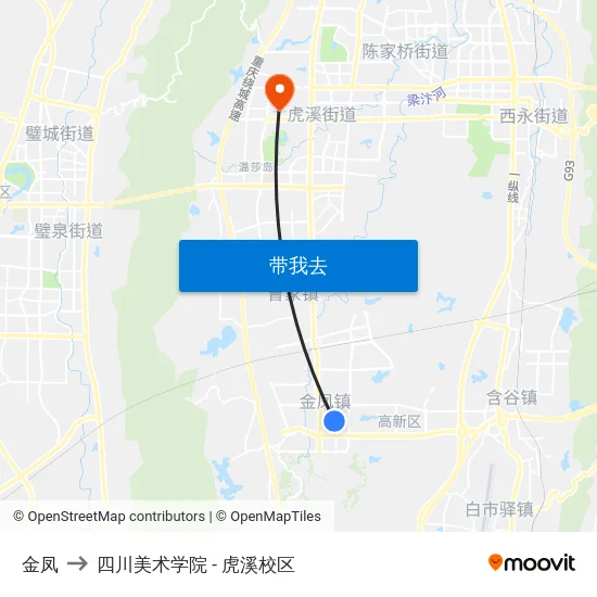 金凤 to 四川美术学院 - 虎溪校区 map