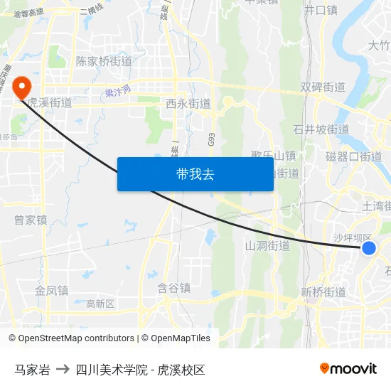 马家岩 to 四川美术学院 - 虎溪校区 map