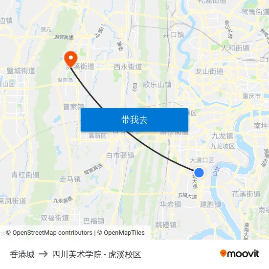 香港城 to 四川美术学院 - 虎溪校区 map