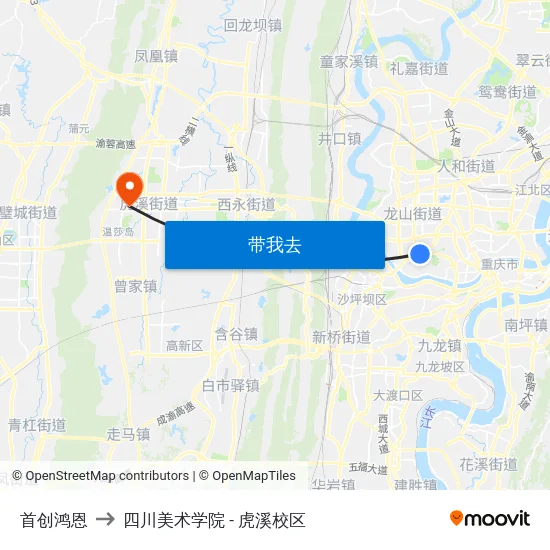 首创鸿恩 to 四川美术学院 - 虎溪校区 map