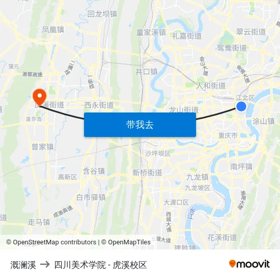溉澜溪 to 四川美术学院 - 虎溪校区 map
