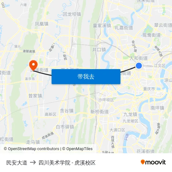 民安大道 to 四川美术学院 - 虎溪校区 map
