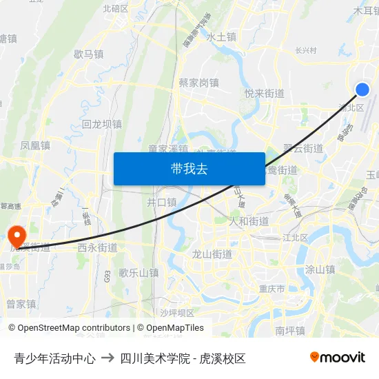 青少年活动中心 to 四川美术学院 - 虎溪校区 map