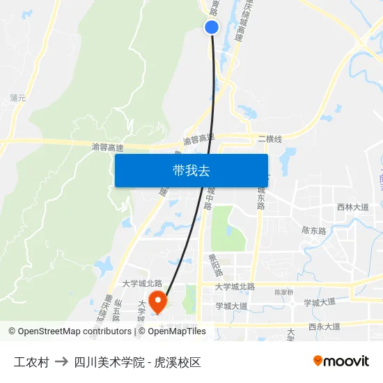 工农村 to 四川美术学院 - 虎溪校区 map