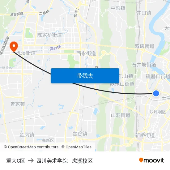 重大C区 to 四川美术学院 - 虎溪校区 map