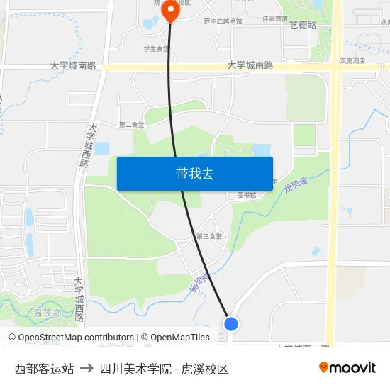 西部客运站 to 四川美术学院 - 虎溪校区 map