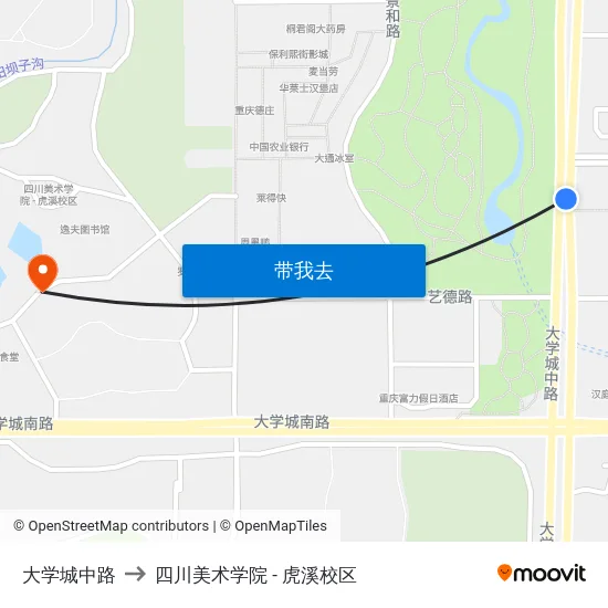 大学城中路 to 四川美术学院 - 虎溪校区 map