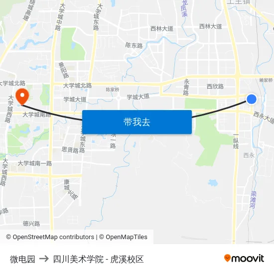 微电园 to 四川美术学院 - 虎溪校区 map