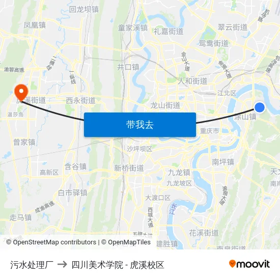 污水处理厂 to 四川美术学院 - 虎溪校区 map