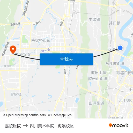 嘉陵医院 to 四川美术学院 - 虎溪校区 map