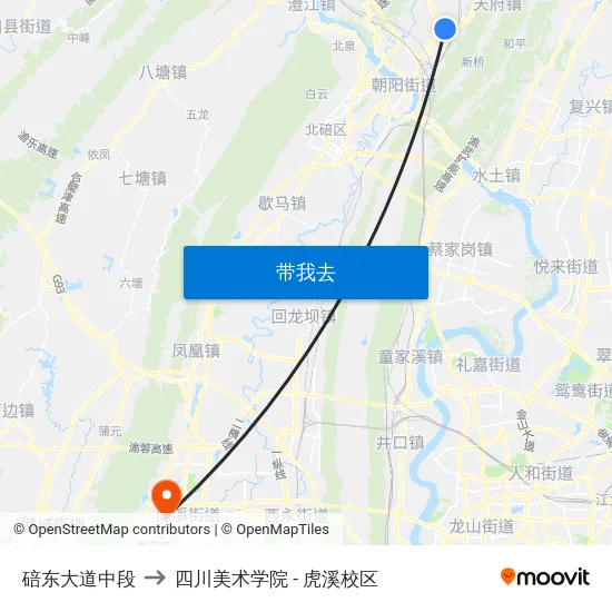 碚东大道中段 to 四川美术学院 - 虎溪校区 map