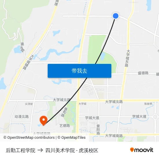 后勤工程学院 to 四川美术学院 - 虎溪校区 map
