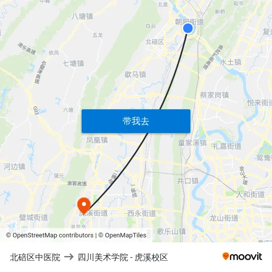 北碚区中医院 to 四川美术学院 - 虎溪校区 map