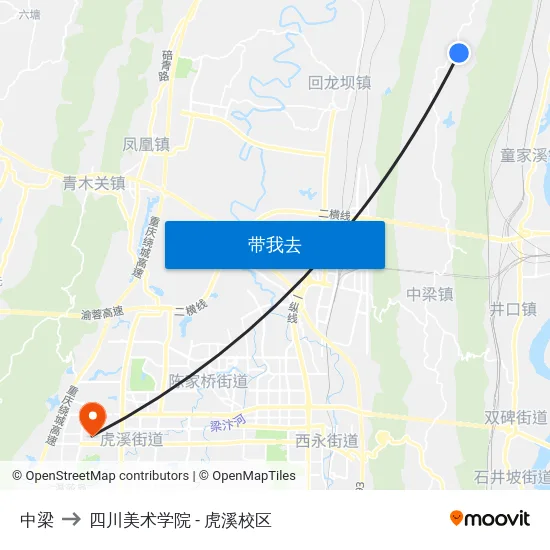 中梁 to 四川美术学院 - 虎溪校区 map