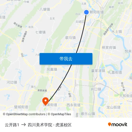 云开路1 to 四川美术学院 - 虎溪校区 map