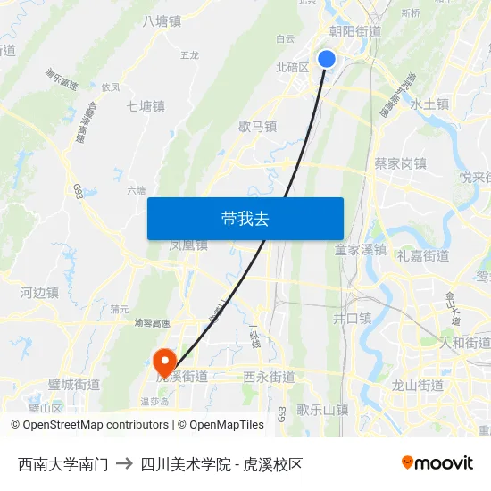 西南大学南门 to 四川美术学院 - 虎溪校区 map