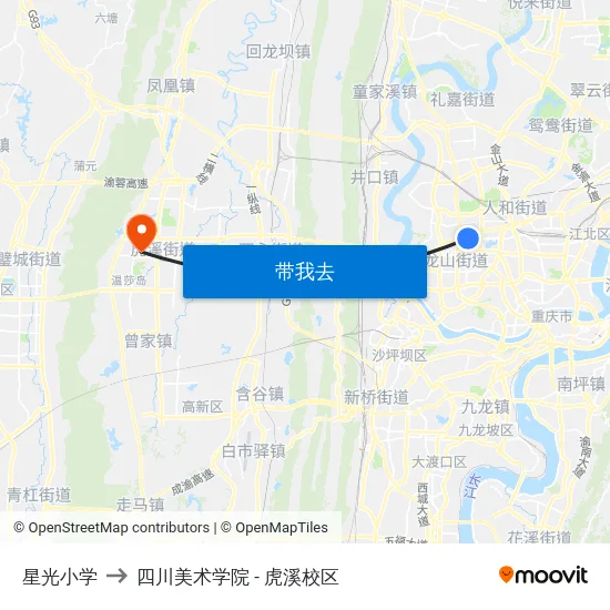 星光小学 to 四川美术学院 - 虎溪校区 map