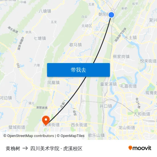 黄桷树 to 四川美术学院 - 虎溪校区 map