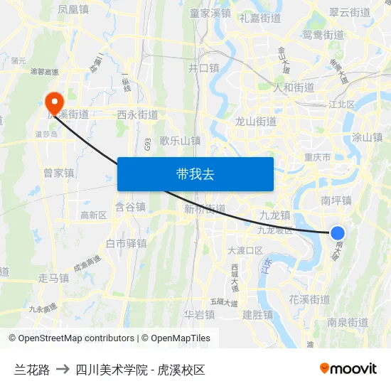 兰花路 to 四川美术学院 - 虎溪校区 map