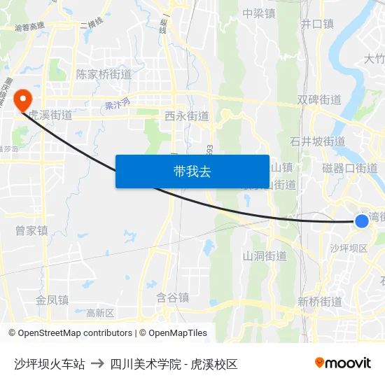 沙坪坝火车站 to 四川美术学院 - 虎溪校区 map