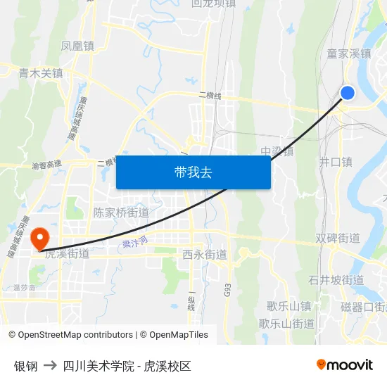 银钢 to 四川美术学院 - 虎溪校区 map