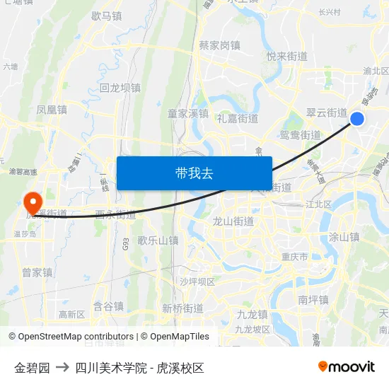金碧园 to 四川美术学院 - 虎溪校区 map
