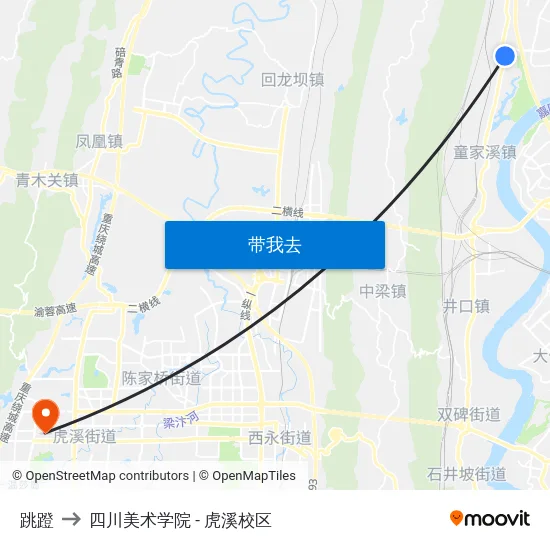 跳蹬 to 四川美术学院 - 虎溪校区 map