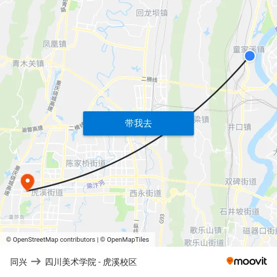 同兴 to 四川美术学院 - 虎溪校区 map