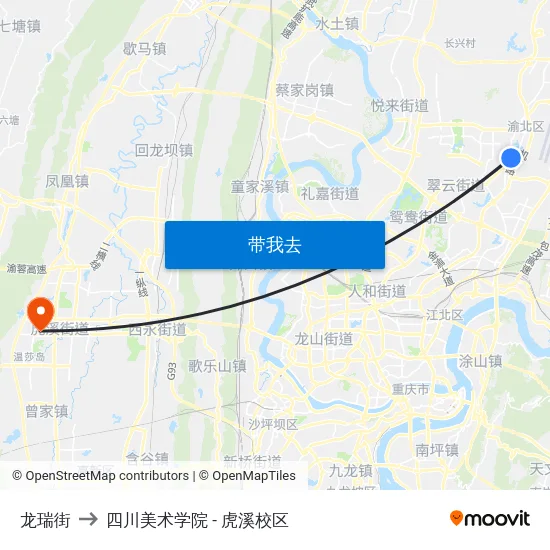 龙瑞街 to 四川美术学院 - 虎溪校区 map