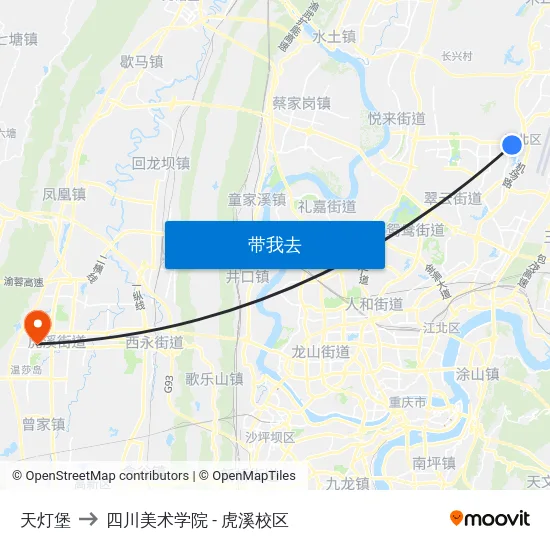 天灯堡 to 四川美术学院 - 虎溪校区 map