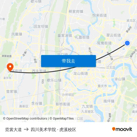 霓裳大道 to 四川美术学院 - 虎溪校区 map