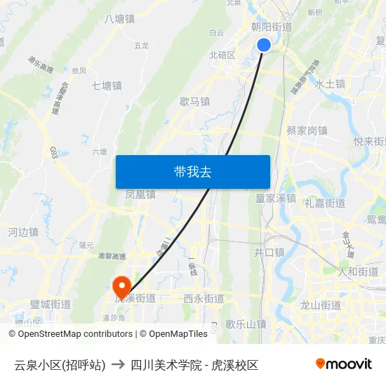 云泉小区(招呼站) to 四川美术学院 - 虎溪校区 map