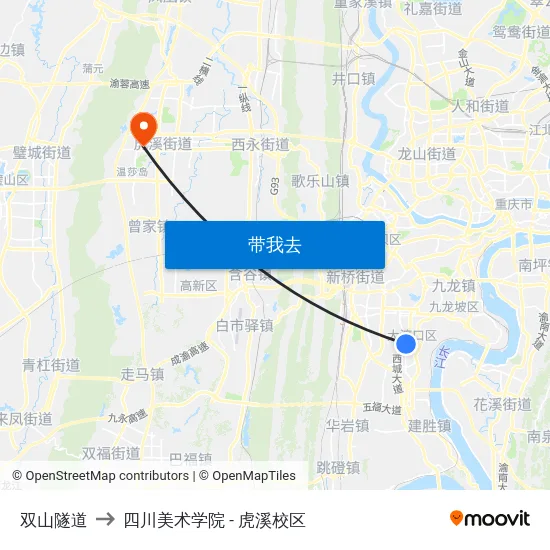 双山隧道 to 四川美术学院 - 虎溪校区 map