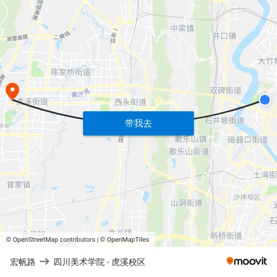 宏帆路 to 四川美术学院 - 虎溪校区 map